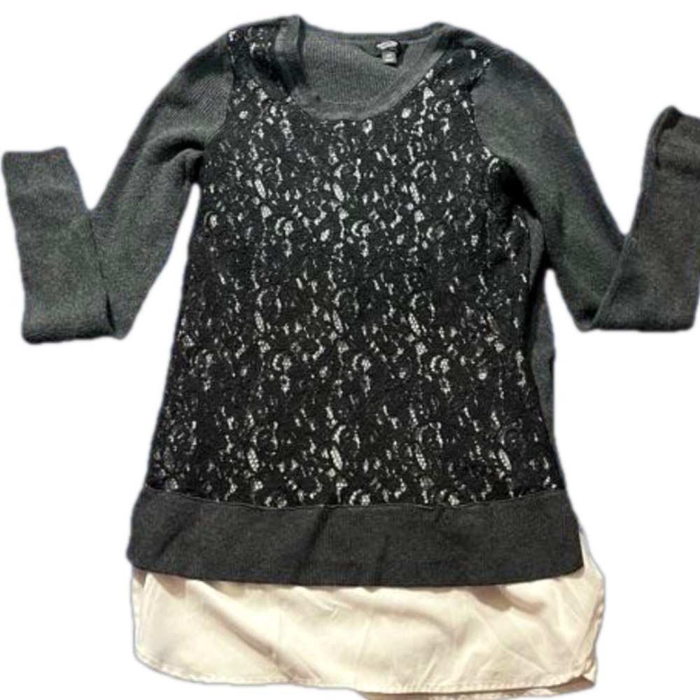 Simply Vera by Vera Wang Black Lace Sweater with Undershirt, XS